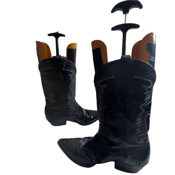 RARE? CUADRA Western Boots Black Leather Snake Skin Boots Sz 10.5 Men\'s Mexico main image 10